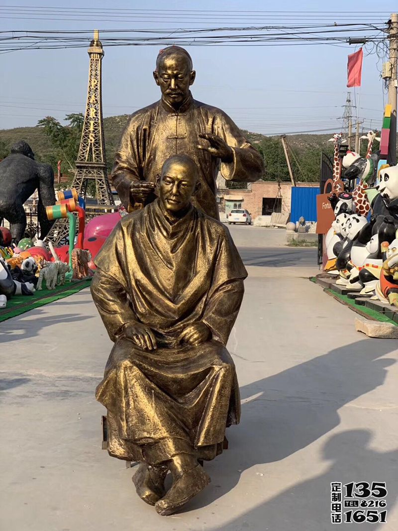 景區玻璃鋼仿銅理發人物雕塑 景區玻璃鋼仿銅理發人物雕塑