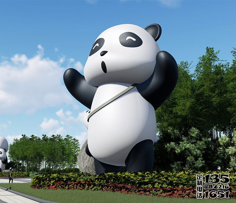 小區廣場花園擺放大型卡通彩繪玻璃鋼熊貓雕塑 小區廣場花園擺放大型卡通彩繪玻璃鋼熊貓雕塑